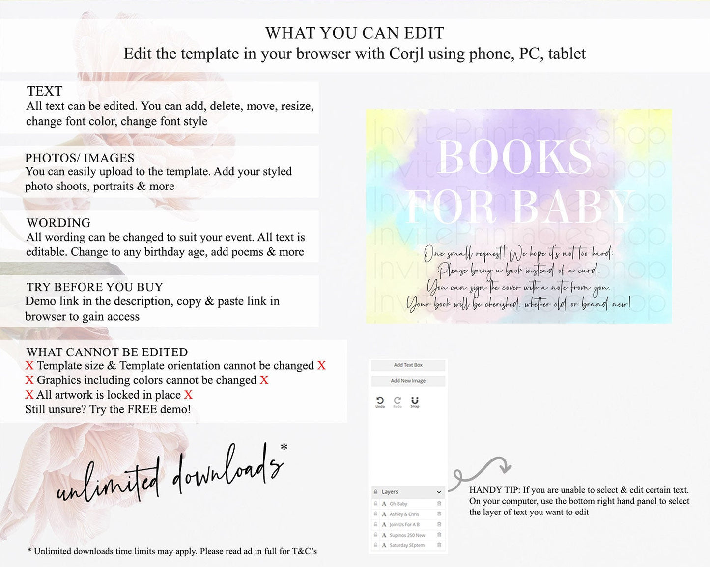 Pastel Books For Baby Card Pastel Rainbow Book Insert Colorful Ombre Watercolor Book Card Confetti Glitter Baby Book Poem Request D10617