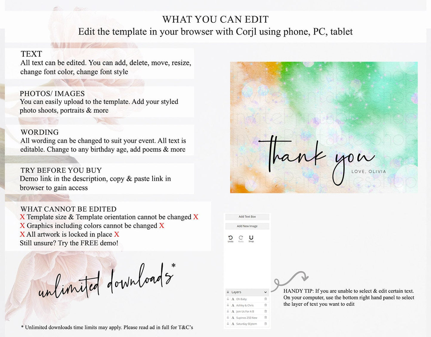 Pastel Thank You Rainbow Thank You Card Colorful Pastel Birthday Thank You Card Confetti Watercolor Pastel Teacher Thank You Cards D10691