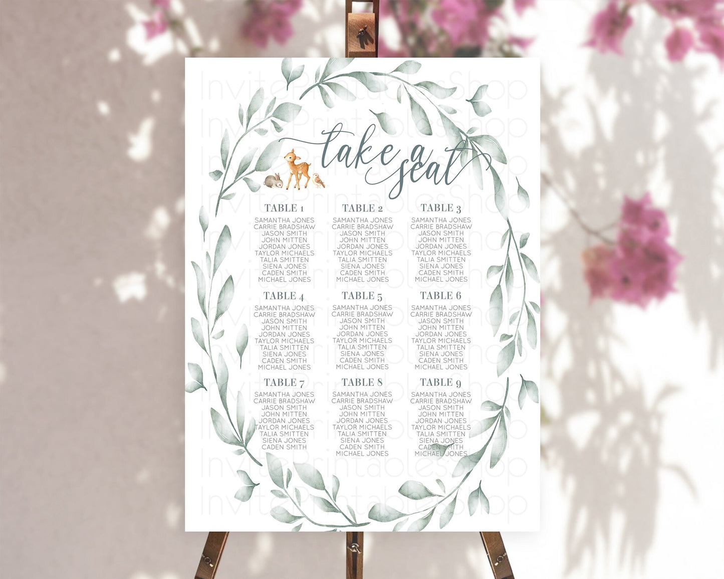 Fawn Seating Chart Deer Seating Chart Enchanted Forest Party Butterfly Pastel Flowers Whimsical Seating Chart Woodland Seating Sign D10872