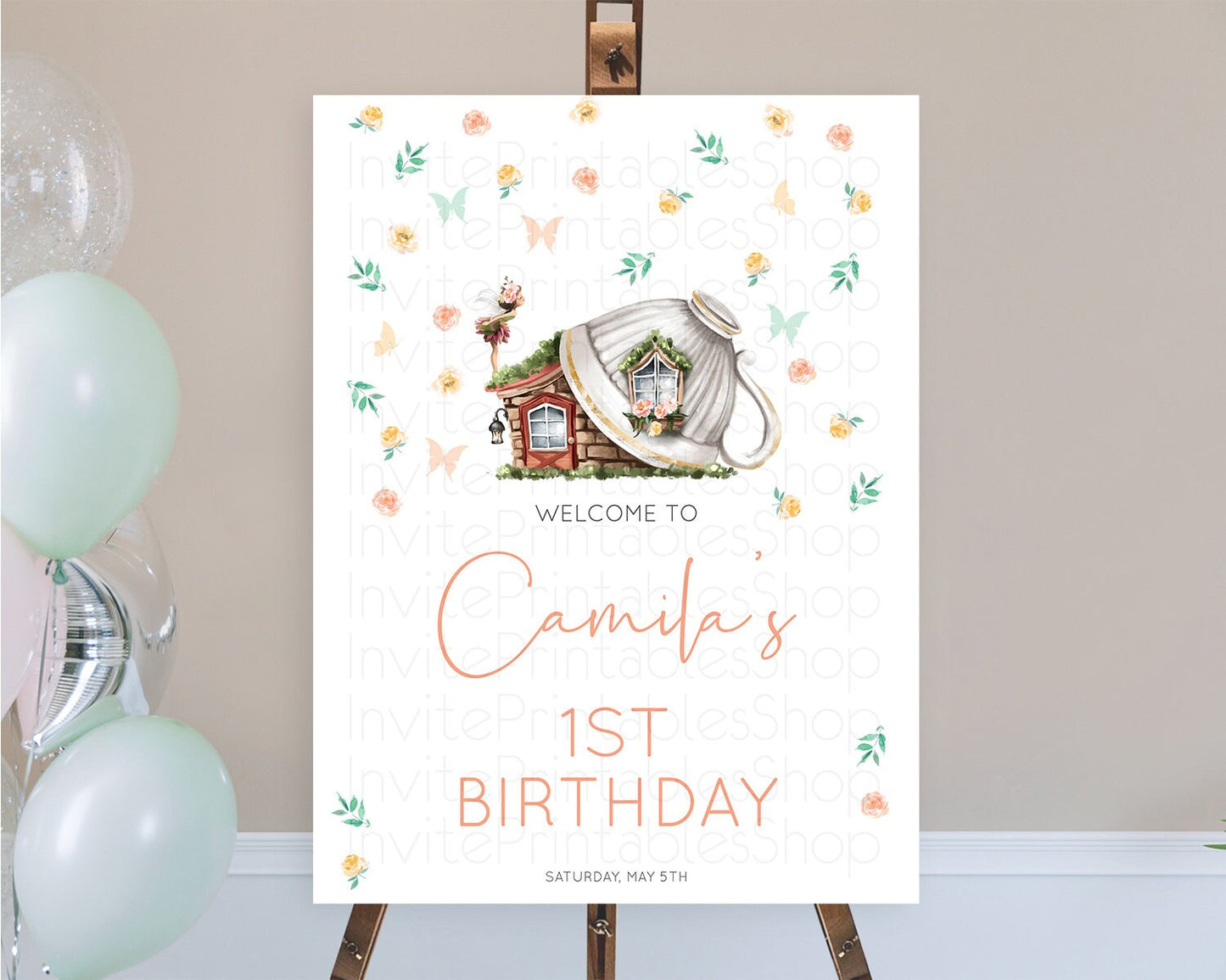 Fairy Welcome Sign Fairy Welcome Board Enchanted Garden Pastel Floral Butterfly Decor Secret Garden First Birthday Welcome Sign D10383