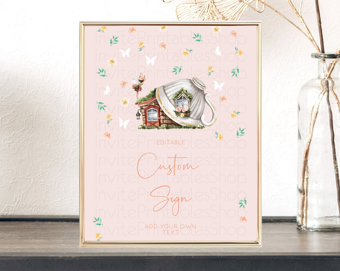 Fairy Sign Enchanted Garden Table Sign Decor Pastel Floral Butterfly Party Secret Garden Birthday Baptism Baby Shower Bridal Shower D10384