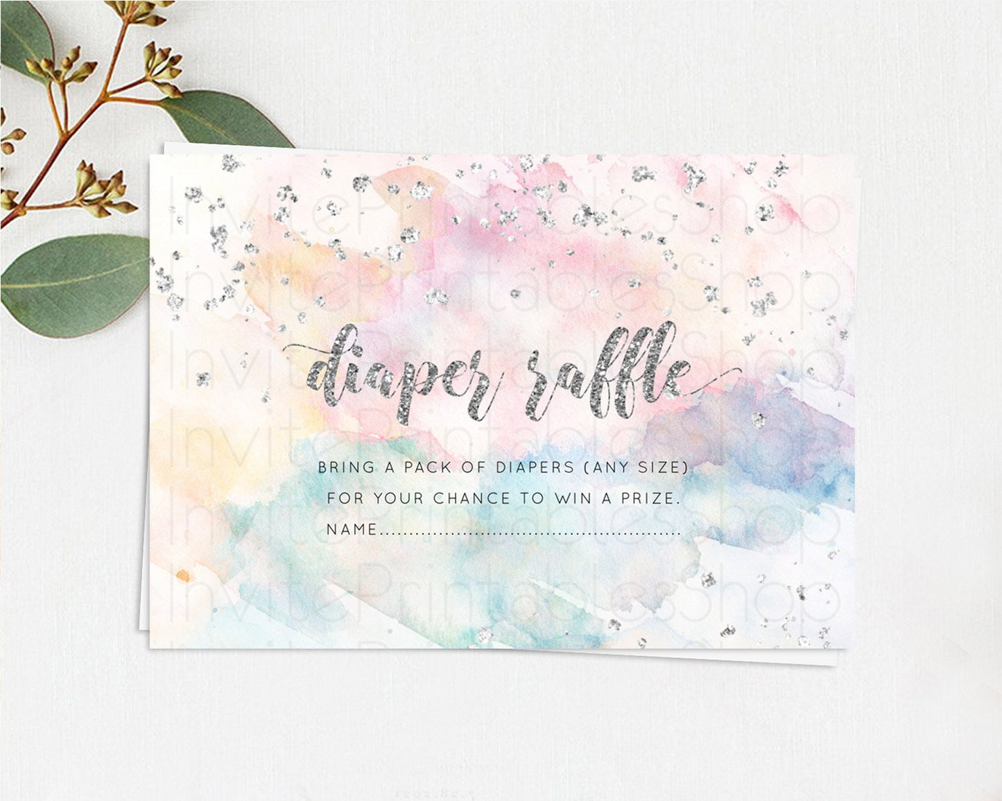 Pastel Rainbow Diaper Raffle Card Pastel Diaper Raffle Insert Pastel Colorful Diaper Ticket Confetti Watercolor Silver Raffle Game D10944