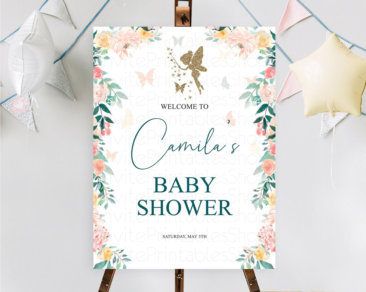 Fairy Baby Shower Welcome Sign Fairy Welcome Board Enchanted Garden Pastel Floral Butterfly Decor Secret Garden Fairy Welcome Sign D10239