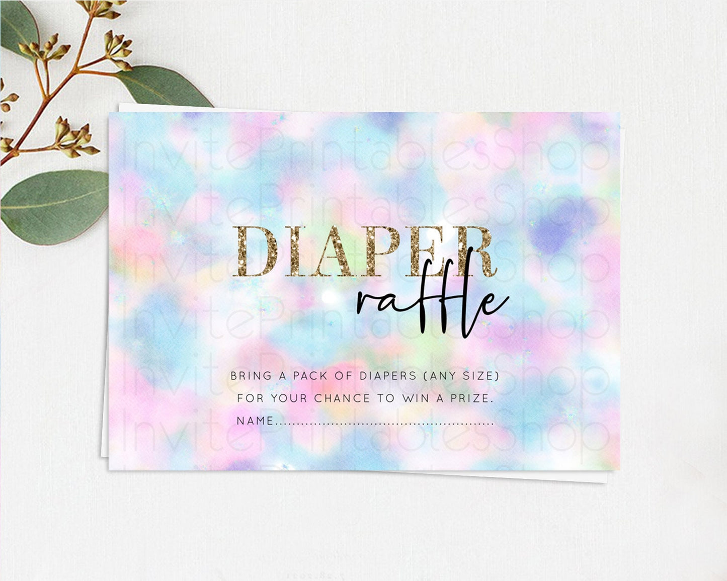 Pastel Diaper Raffle Card Pastel Rainbow Diaper Raffle Insert Colorful Ombre Watercolor Diaper Ticket Confetti Glitter Raffle Game D10694