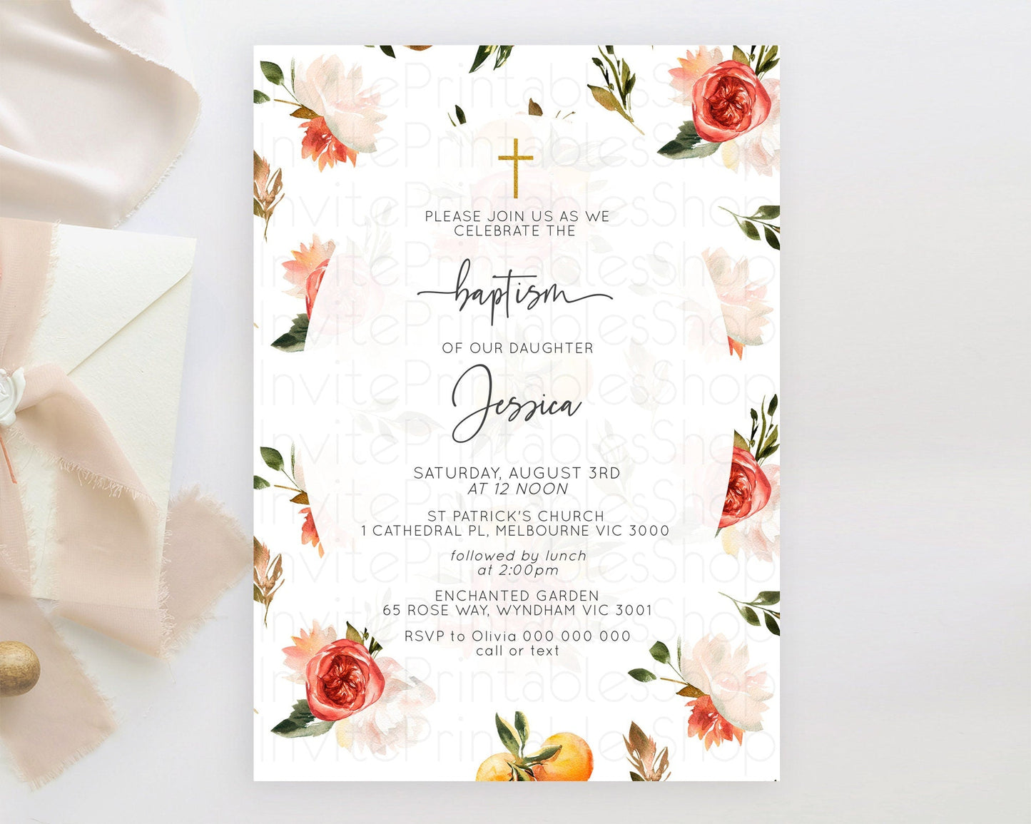 Secret Garden Baptism Invitation Wildflower Baptism Birthday Invite Pastel Flowers Christening Invite Enchanted Garden Boho Floral D10540