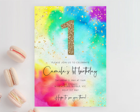 Tie Dye Invitation Rainbow Birthday Invitation Pastel Invitation Colorful Invitation Pastel Rainbow Party 3rd 2nd 1st First Birthday D10462