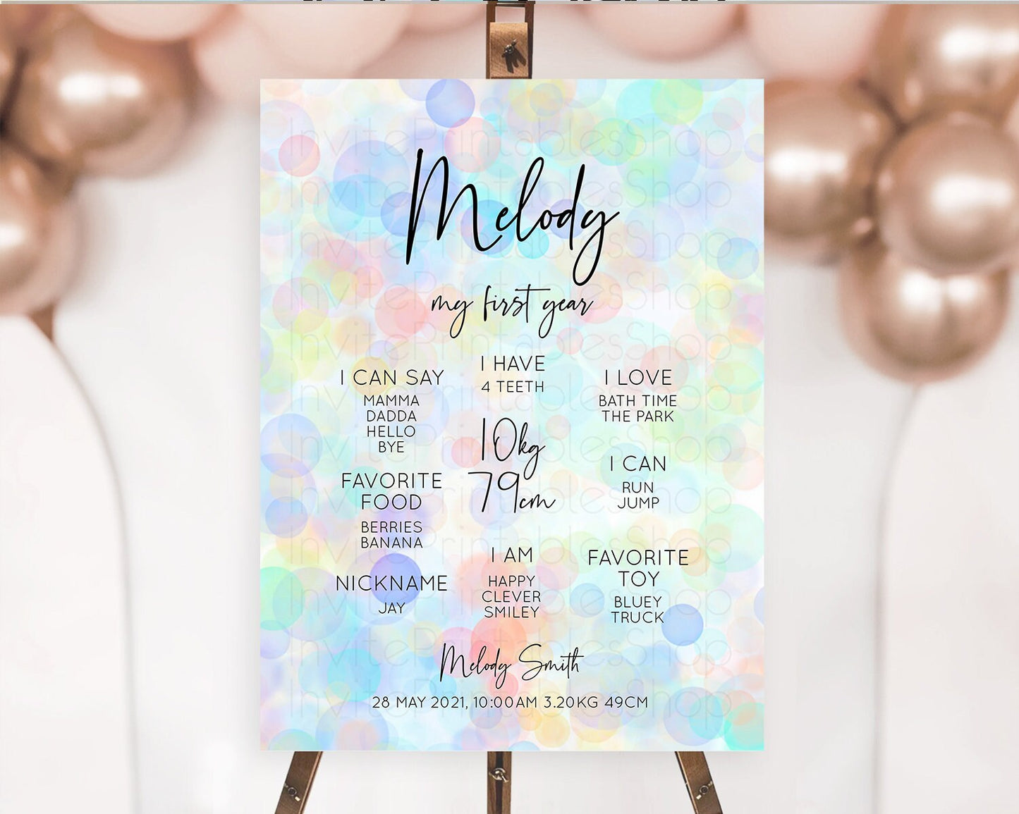 Pastel First Birthday Milestone Board Bubble Bath Milestone Poster Pastel Bubbles Colorful Confetti First Birthday Milestone Welcome D10444