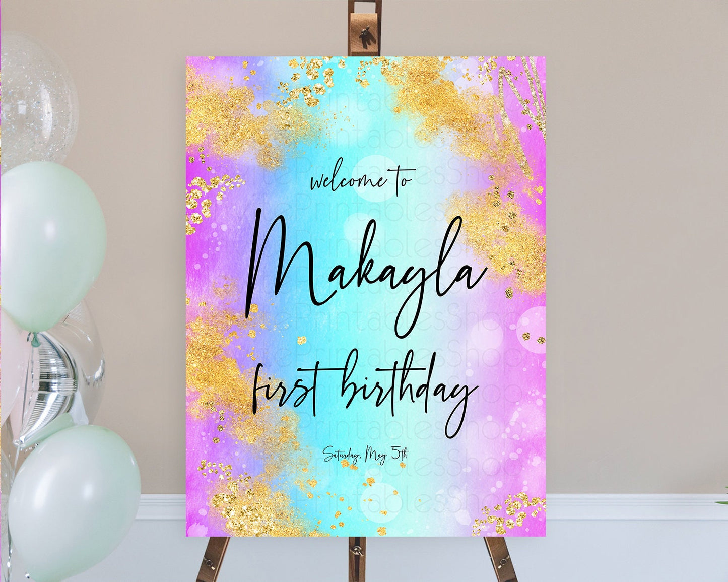 Pastel Welcome Sign Pastel Rainbow Welcome Sign Colorful Rainbow Confetti Watercolor Glitter Pastel First Birthday Welcome Sign D10564