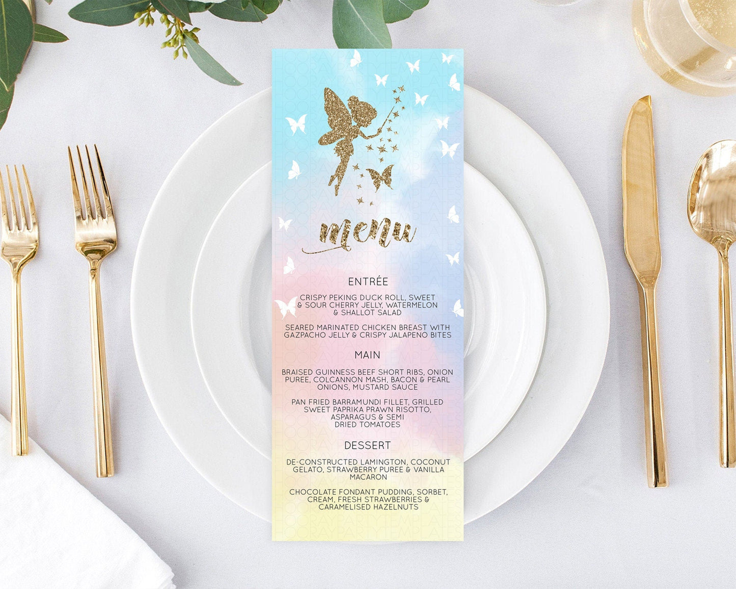 Fairy Menu Fairy Menu Template Enchanted Garden Pastel Floral Butterfly Table Decor Fairy Secret Garden Dinner Dessert Food Menu D10894