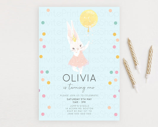 Editable Bunny Birthday Invitation Pastel Bunny Invitation Bunny Balloon Inv