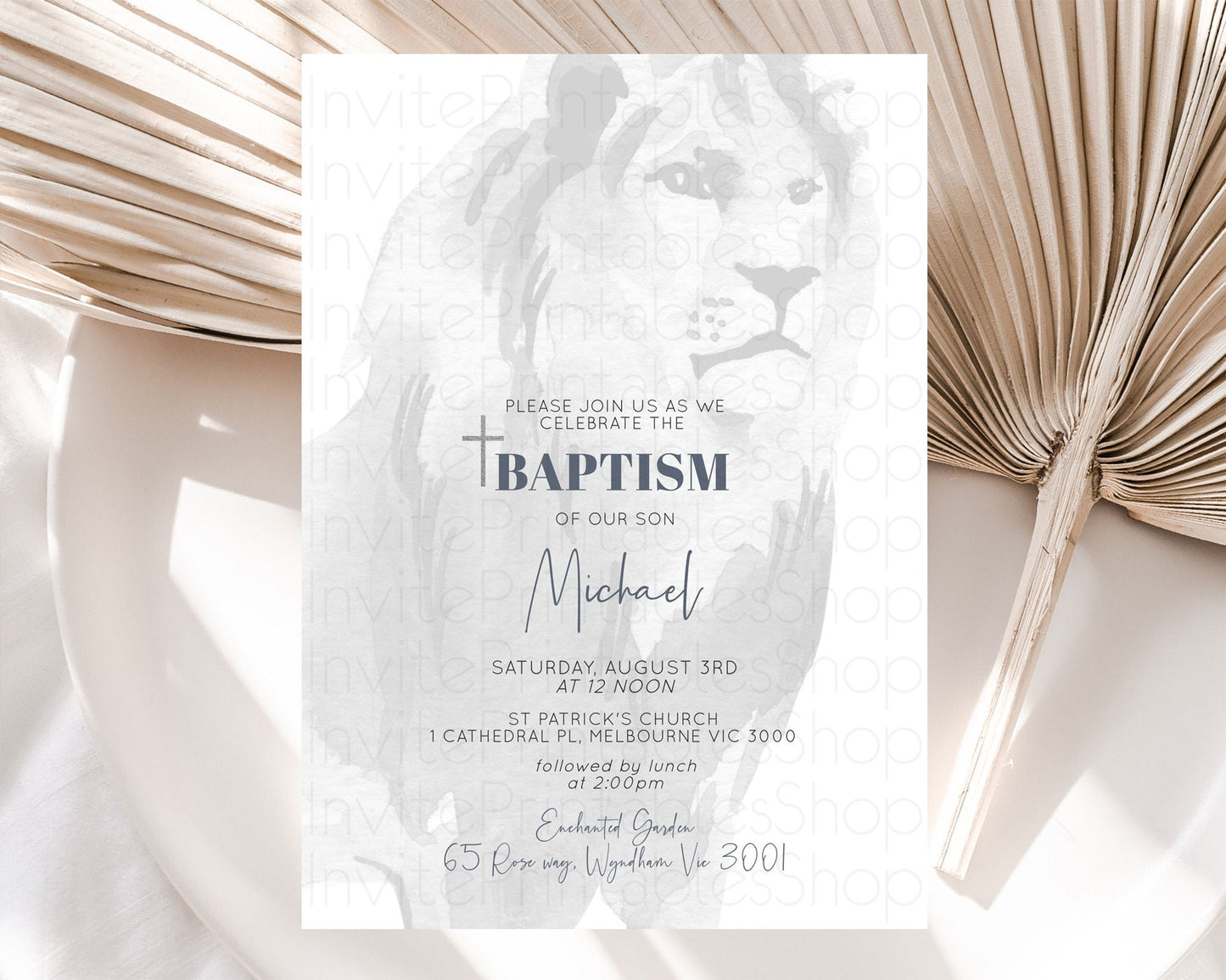 Lion Baptism Invitation Lion Baptism 1st Birthday Invitation Modern Safari Adventure Lion Christening Invitation Holy Communion D10299