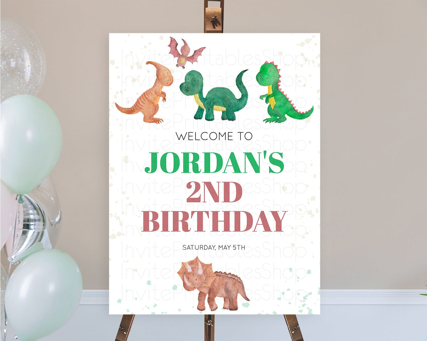 Dinosaur Welcome Sign Dinosaur Volcano Welcome Poster Dino Watercolor Volcano T-Rex Raptor Jurassic First Birthday Welcome Sign D10153