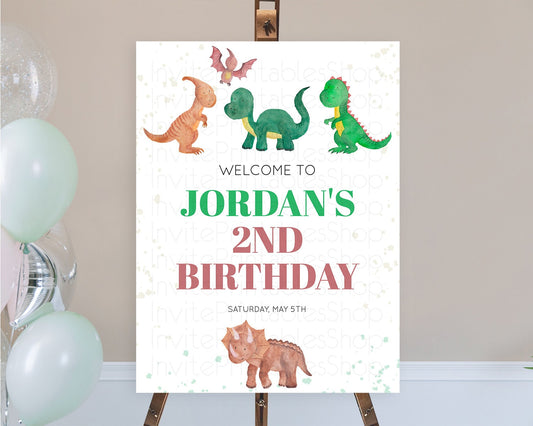 Dinosaur Welcome Sign Dinosaur Volcano Welcome Poster Dino Watercolor Volcano T-Rex Raptor Jurassic First Birthday Welcome Sign D10153