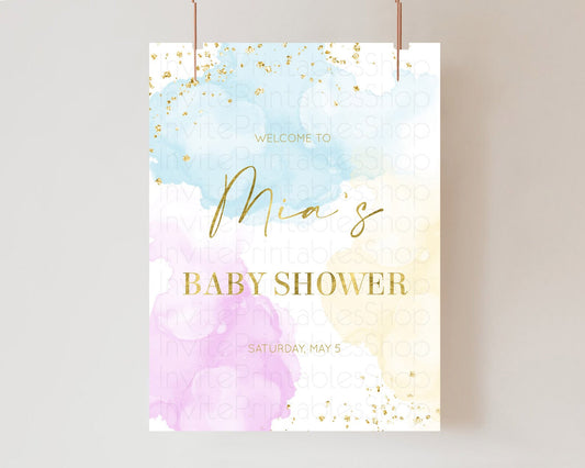 Editable Pastel Baby Shower Welcome Sign Pastel Rainbow Welcome Sign Colorfu