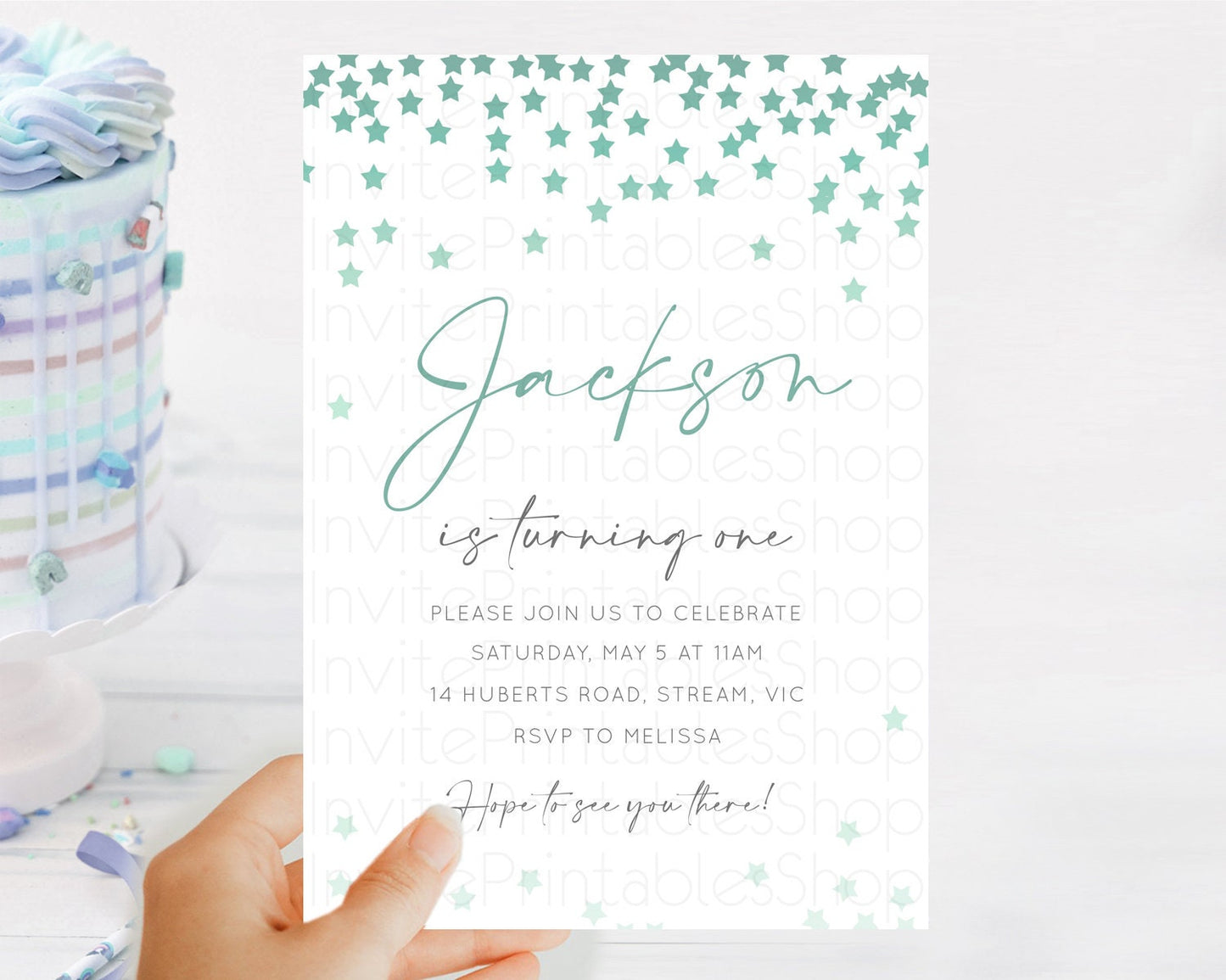 Star Birthday Invitation Pastel Stars Invite Shooting Star Party Rainbow Colorful Confetti Twinkle Little Star 2nd First Birthday D10310