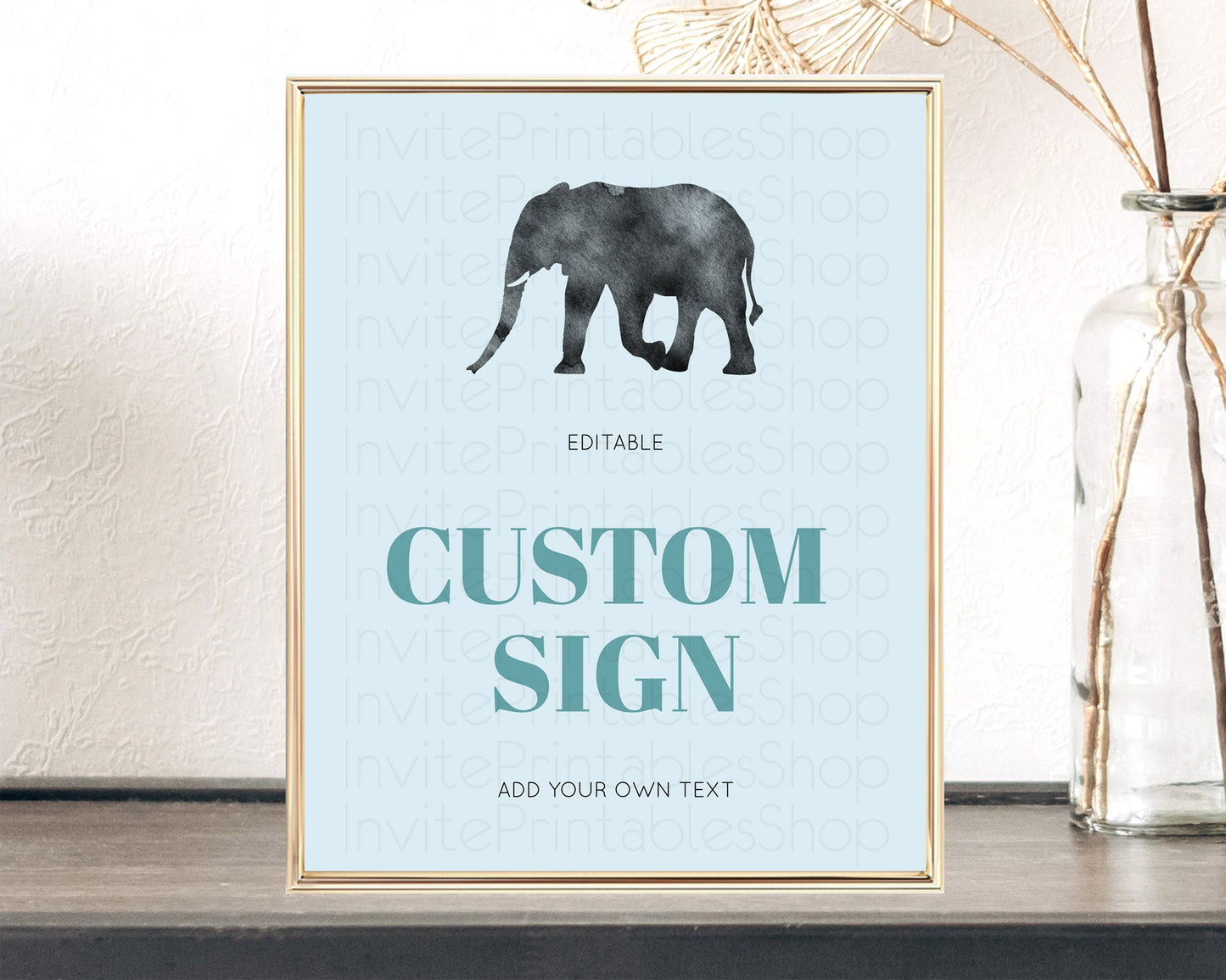 Elephant Sign Elephant Safari Adventure Party Table Sign Decor Dried Palm Fern Zoo 1st Birthday Baptism Baby Shower Bridal Shower D10802