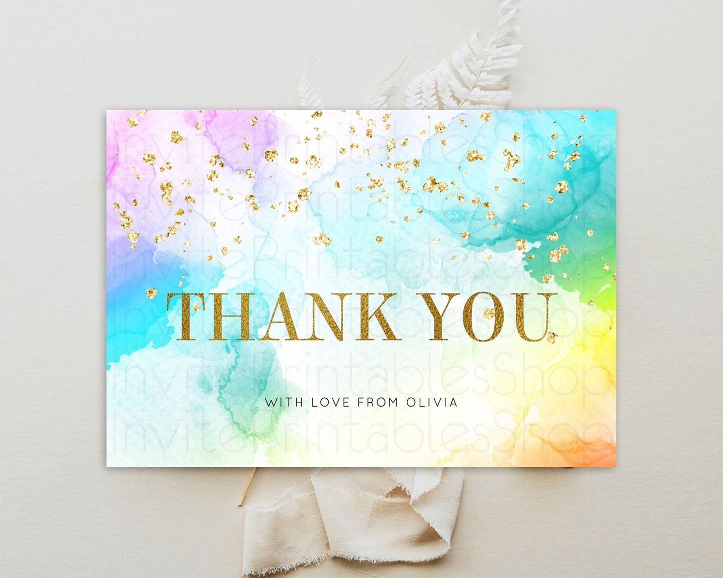 Pastel Thank You Rainbow Thank You Card Colorful Pastel Birthday Thank You Card Confetti Watercolor Pastel Teacher Thank You Cards D10961