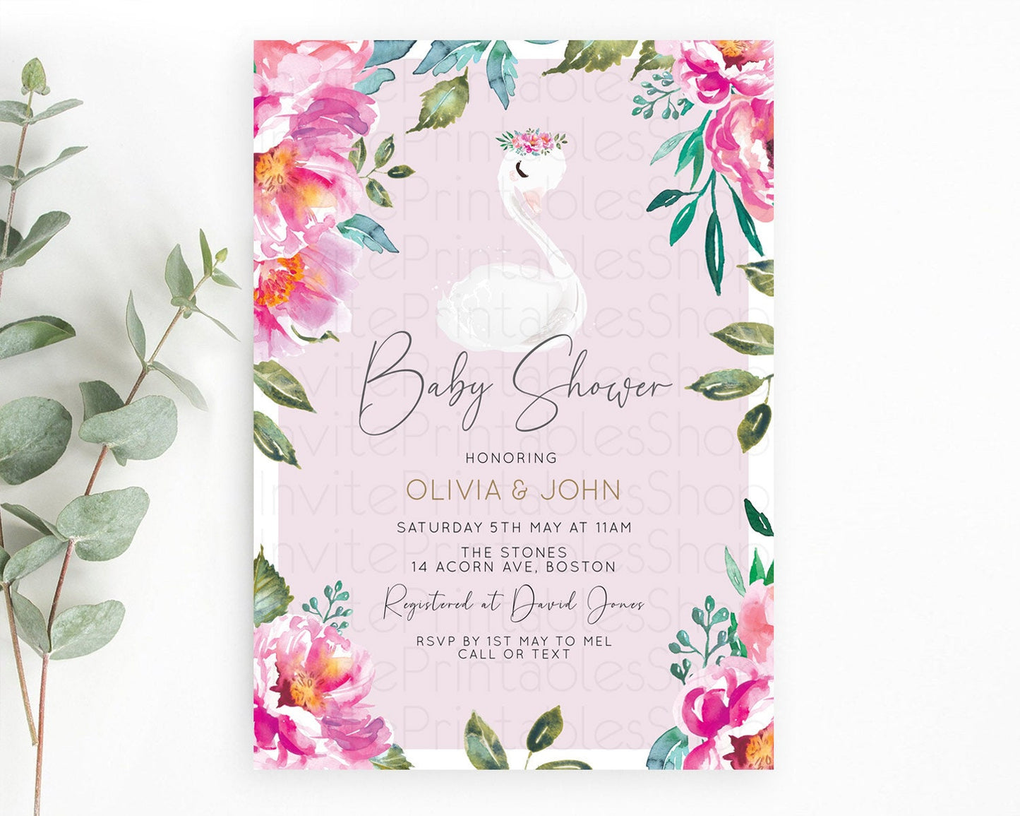 Swan Baby Shower Invitation Swan Princess Ballet Invitation Enchanted Forest Swan Lake Baby Shower Watercolour Pastel Floral D10757