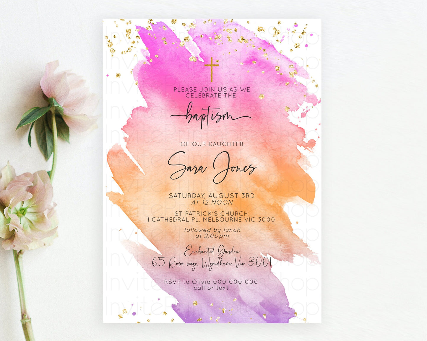 Editable Pastel Baptism Invitation Pastel Colors Watercolor Baptism 1st Birt