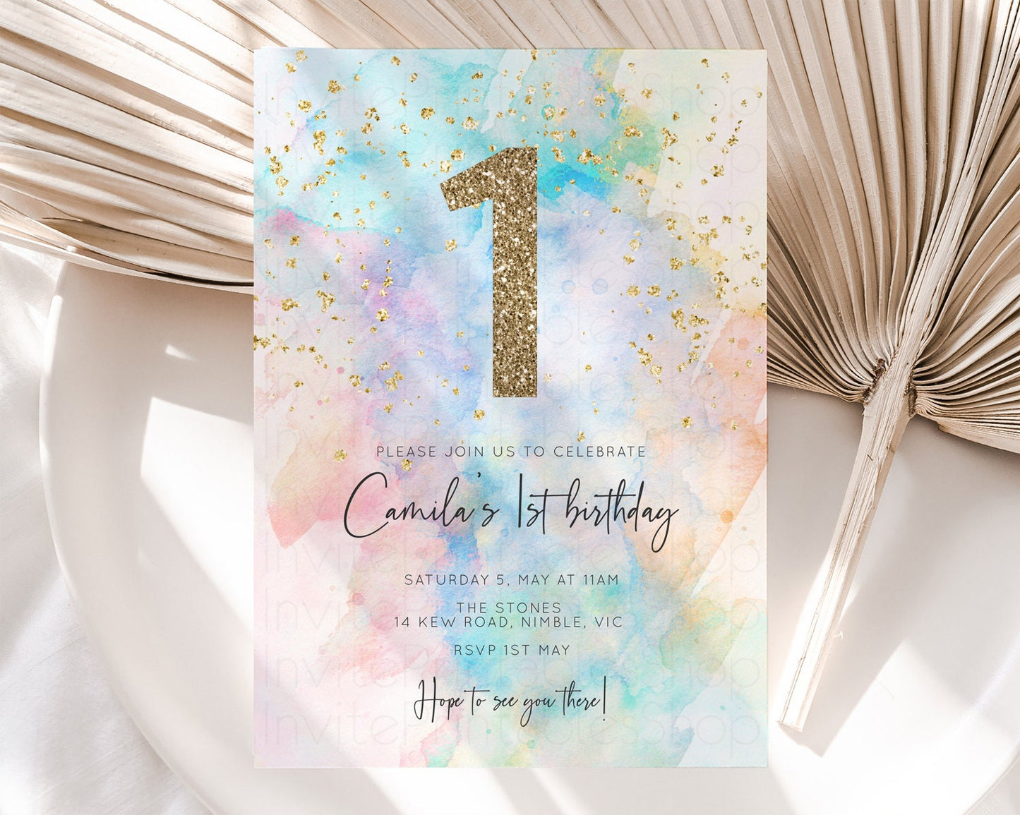 Rainbow Birthday Invitation Pastel Birthday Invite Ombre Colorful Invite Splash Watercolor Invite Glitter Sprinkle Invite 1st 2nd 3rd 276v3