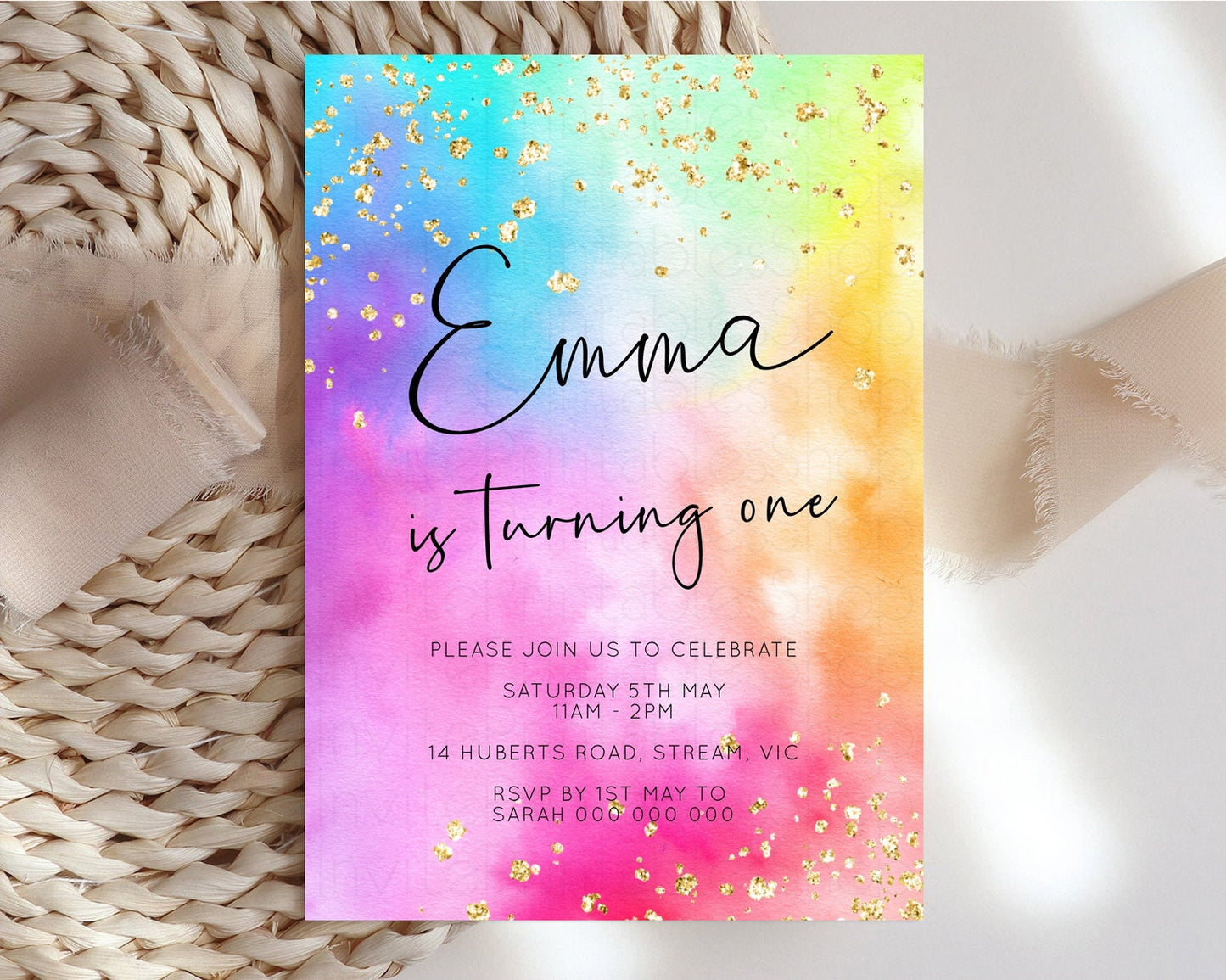 Pastel Rainbow Rainbow Birthday Invitation Colorful Tie Dye Invite Ombre Watercolor Invite Splash Glitter Sprinkle Invite 1st 2nd 3rd 509