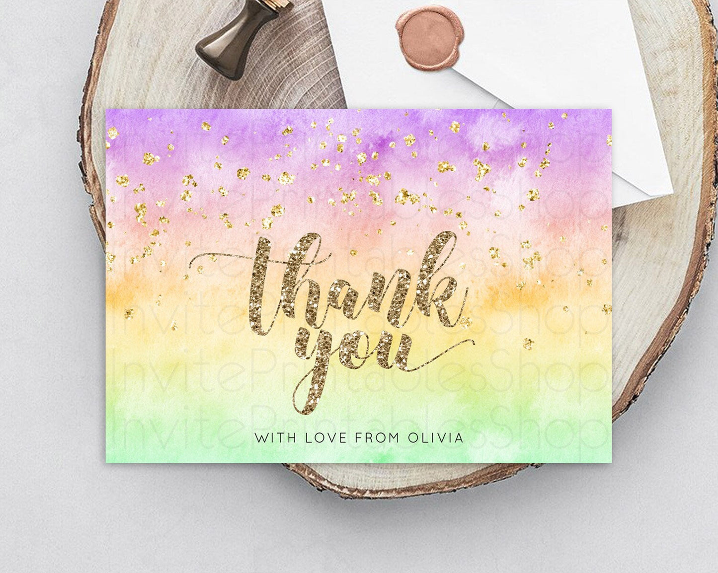 Pastel Thank You Rainbow Thank You Card Colorful Pastel Birthday Thank You Card Confetti Watercolor Pastel Teacher Thank You Cards D10512