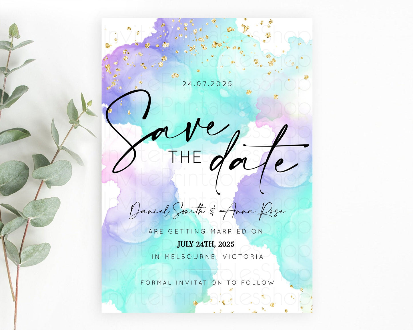 Pastel Save The Date Template Pastel Ombre Rainbow Watercolor Colorful Party For Birthday Baptism Baby Shower Wedding Bridal Shower D10212