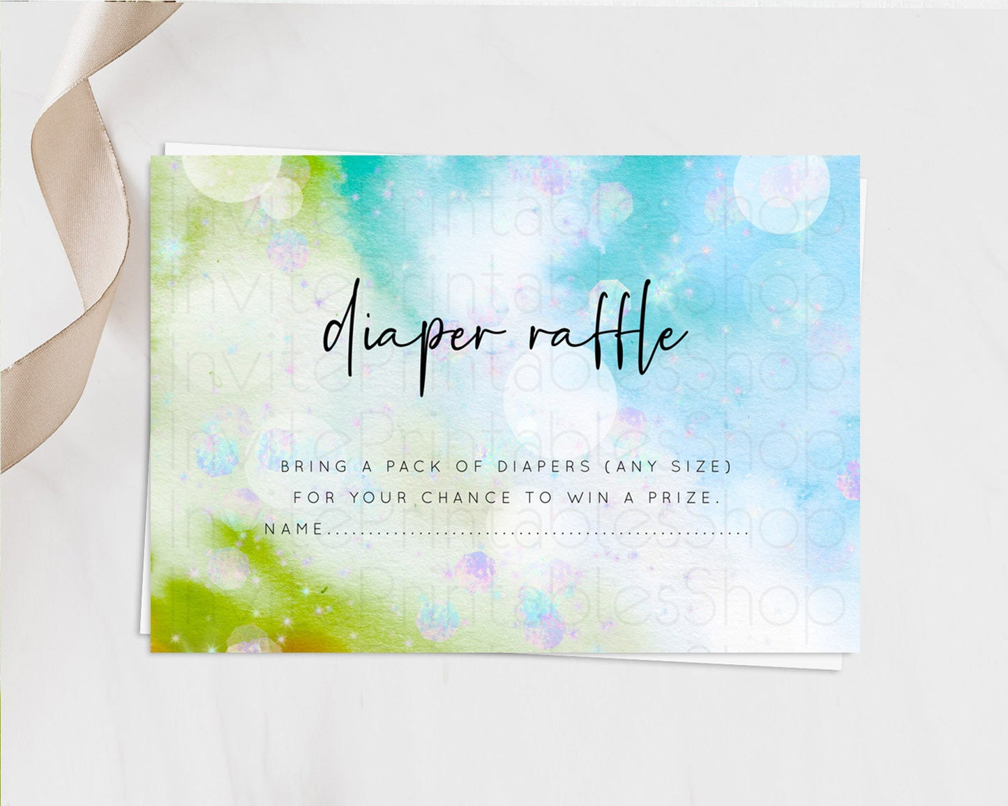 Rainbow Diaper Raffle Card Pastel Diaper Insert Colorful Pastel Watercolor Ombre Diaper Ticket Iridescent Sprinkles Raffle Game D10692