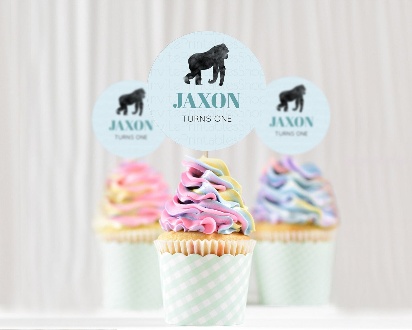Gorilla Cupcake Toppers Jungle Gorilla Cupcake Gorilla Party Decor Gorilla Jungle Adventure Zoo Green Palm Leaf Fern First Birthday D10799