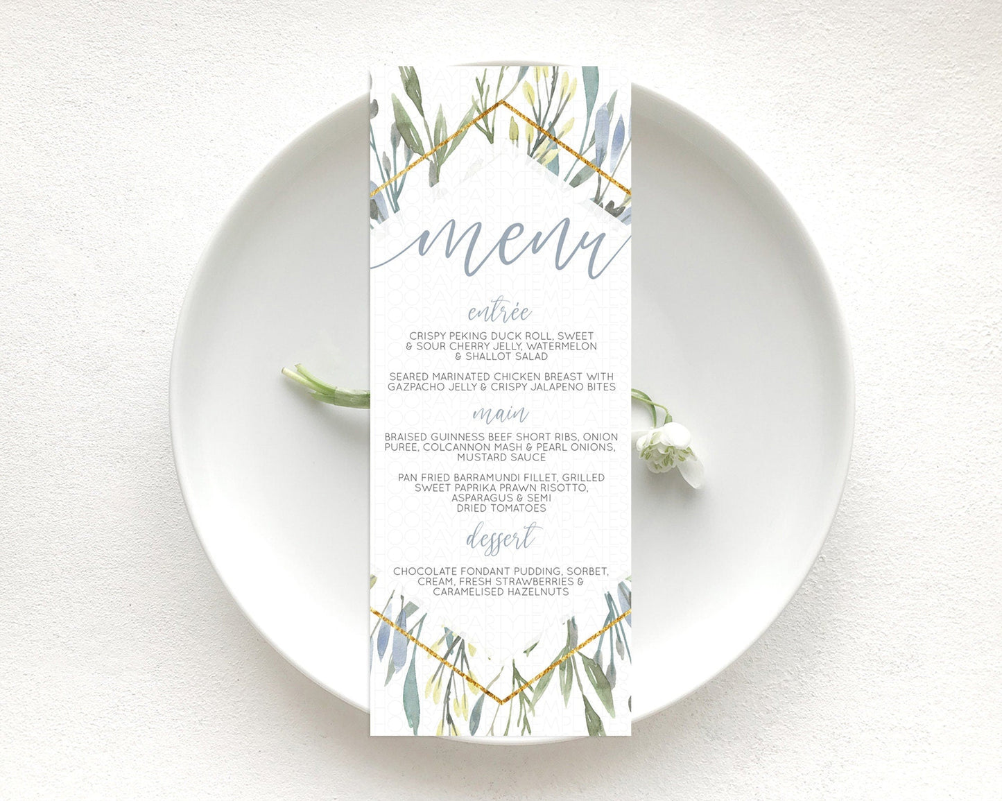 Leafy Menu Green Leaf Menu Template Eucalyptus Fern Leaves Decor Watercolor Boho Garden Leaf Branch Dinner Dessert Party Food Menu D10532