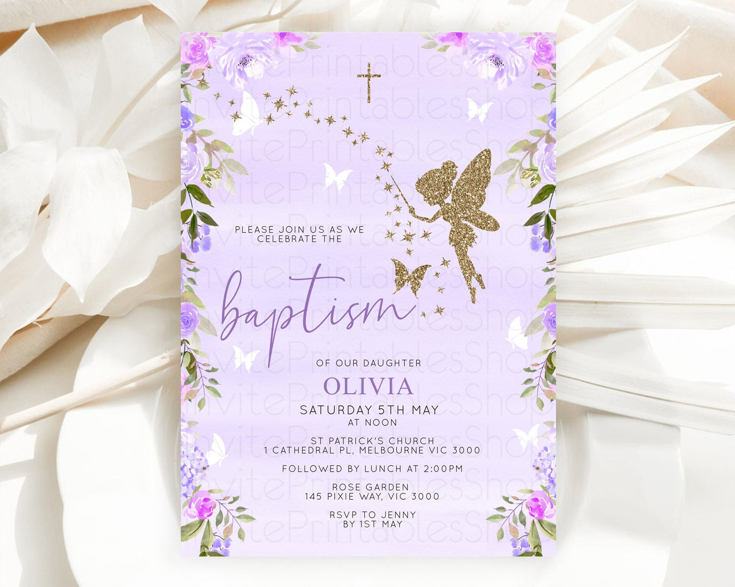 Editable Fairy Baptism Invitation Fairy Baptism 1st Birthday Invitation Ench