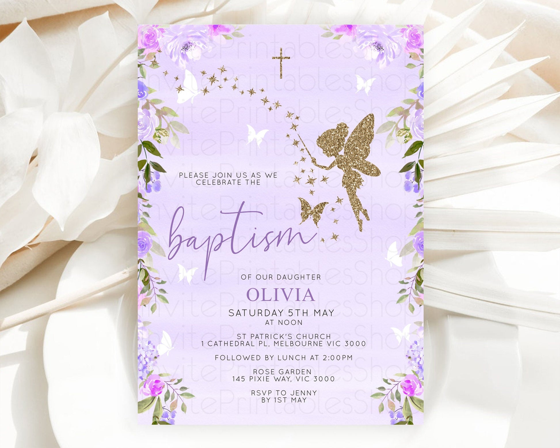 Editable Fairy Baptism Invitation Fairy Baptism 1st Birthday Invitation Ench