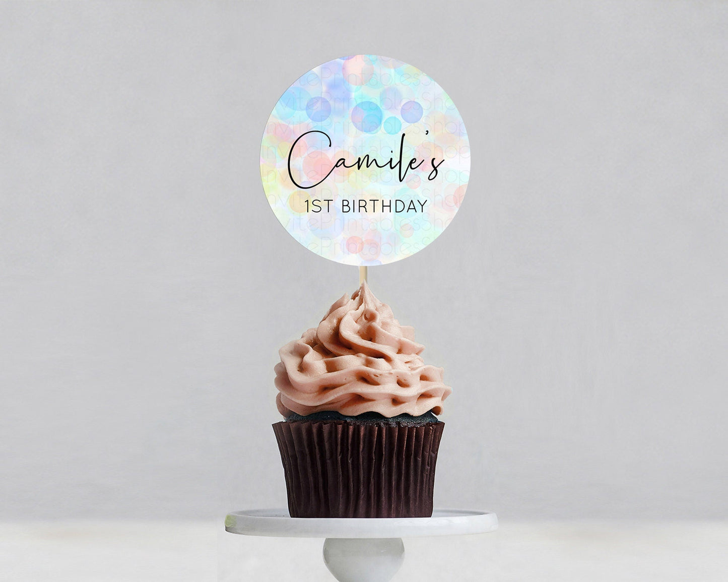 Pastel Cupcake Toppers Pastel Confetti Cupcake Topper Bubbles Sprinkles Colorful Rainbow Confetti Cupcake First Birthday Party Decor D10445