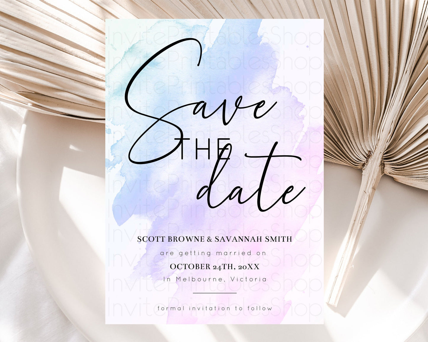 Purple Watercolor Save The Date Template Ombre Purple Watercolor Splash Party 1st Birthday Baby Shower Wedding Baptism Bridal Shower D10165