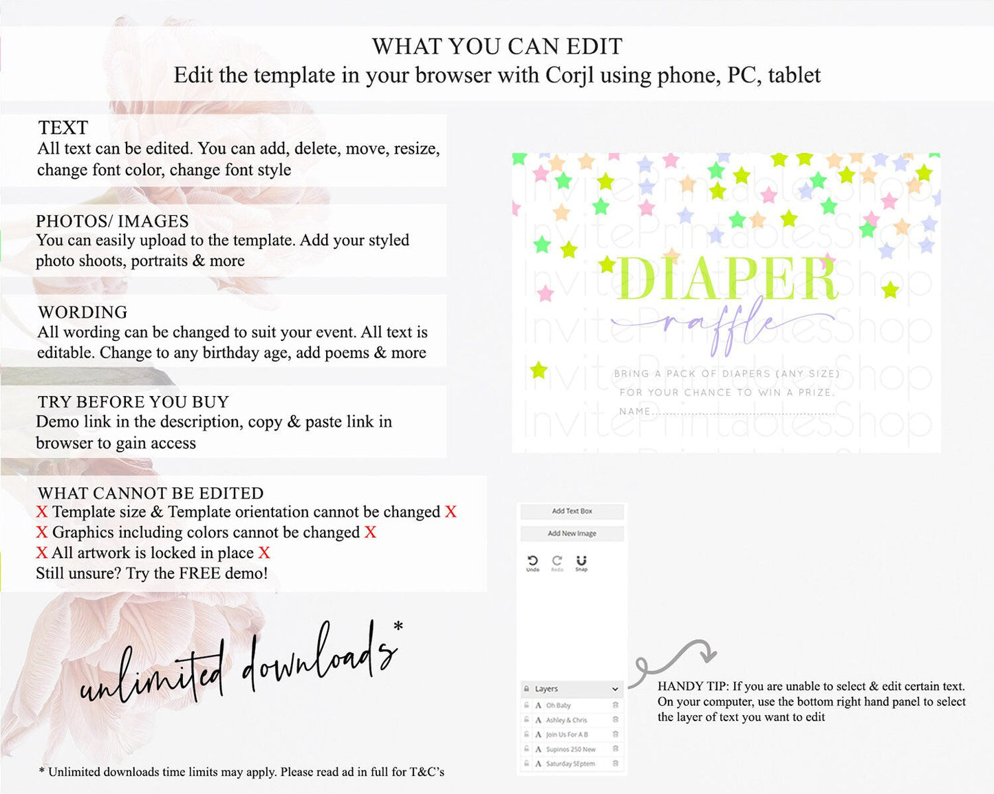 Pastel Star Diaper Raffle Card Shooting Star Diaper Raffle Insert Twinkle Little Star Diaper Ticket Rainbow Confetti Raffle Game D10396