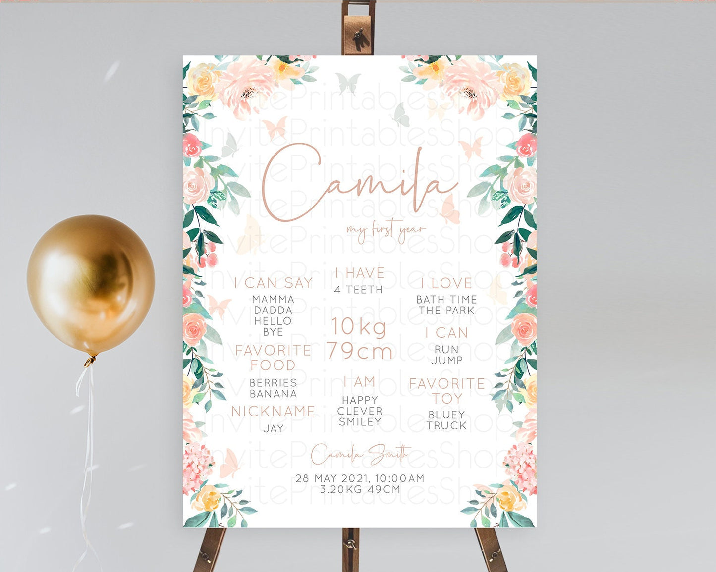 Secret Garden Milestone Board Wildflower First Birthday Milestone Poster Pastel Flowers Milestone Boho Wildflower 1st Birthday Sign D10706