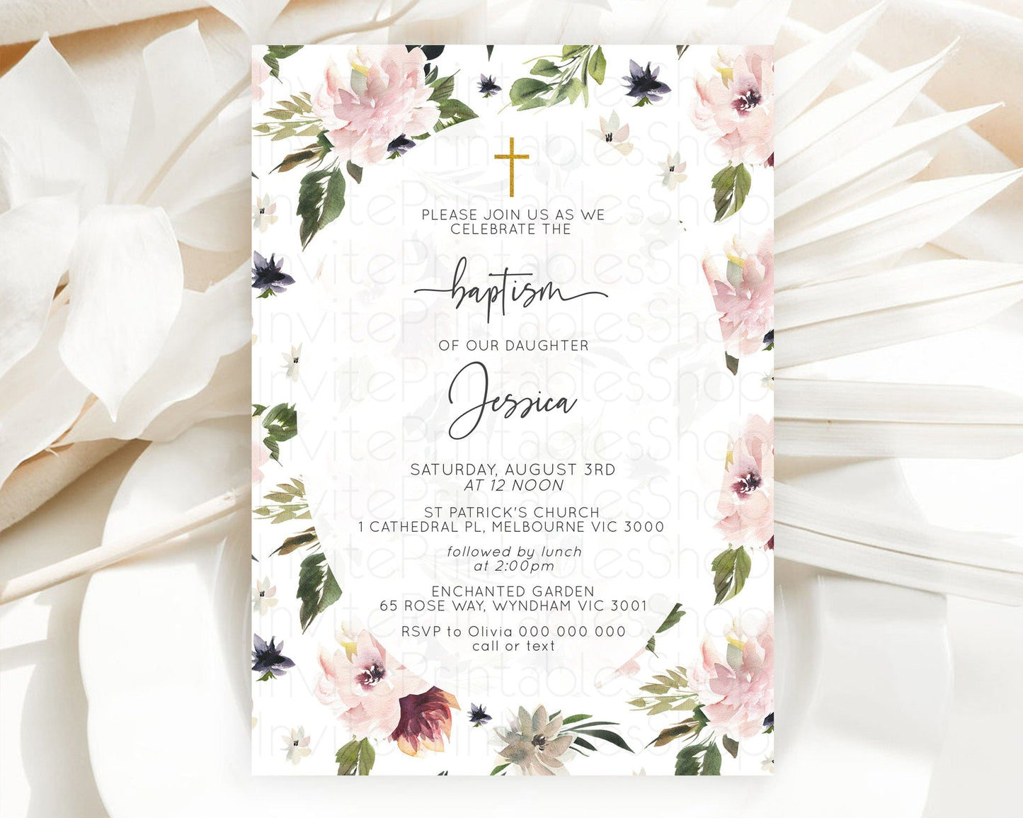 Secret Garden Baptism Invitation Wildflower Baptism Birthday Invite Pastel Flowers Christening Invite Enchanted Garden Boho Floral D10538