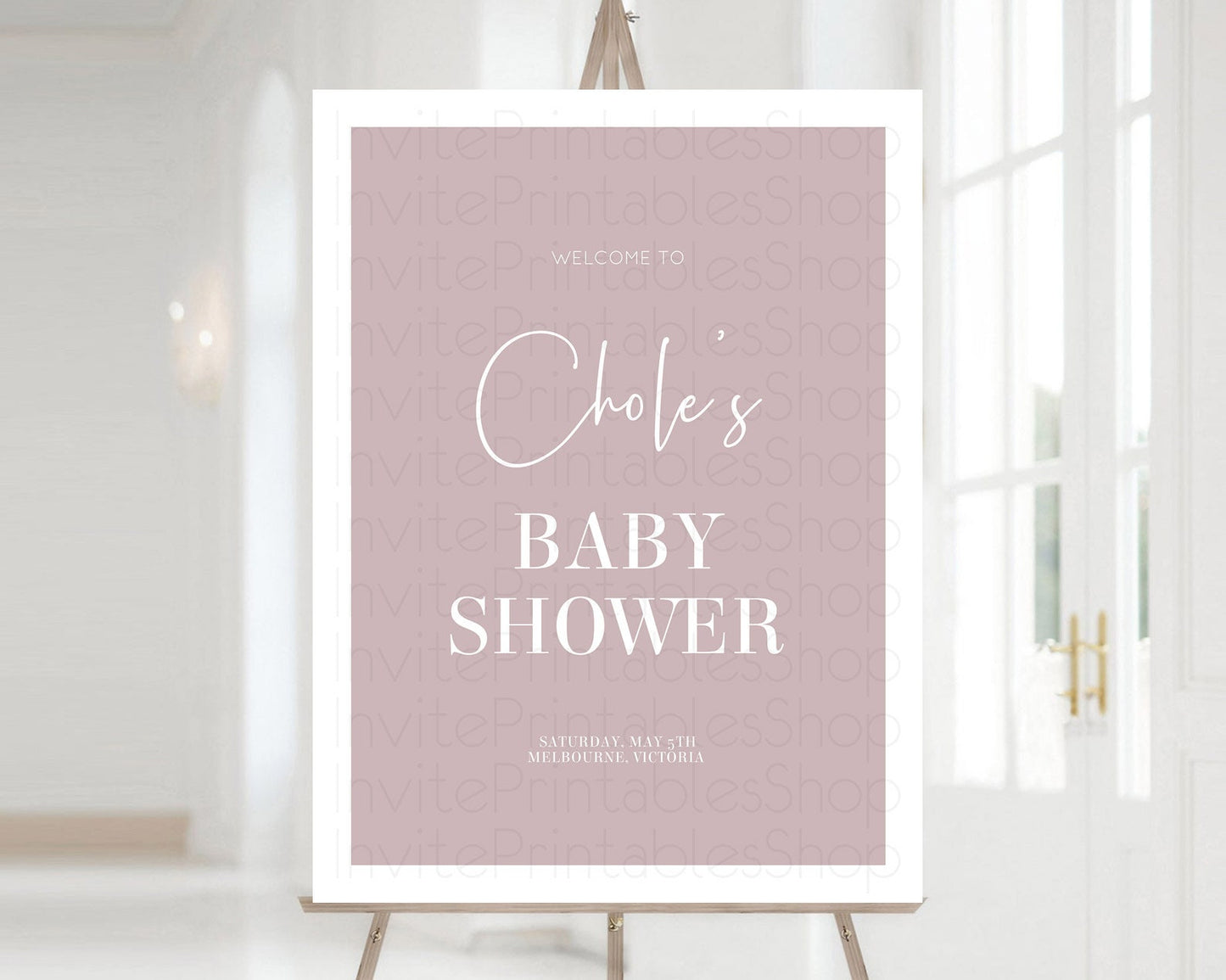 Pink Baby Shower Welcome Sign Plain Pink Welcome Board Minimalist Pastel Pink Welcome Poster Modern Pink Minimal Welcome Sign D10936