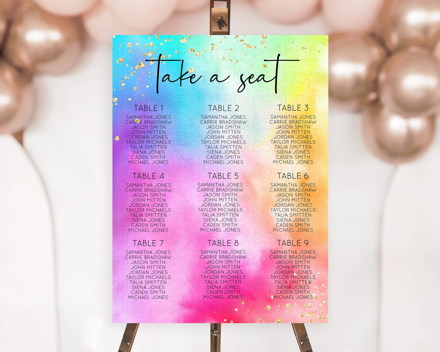 Editable Tie Dye Seating Chart Rainbow Tie Dye Seating Chart Rainbow Colorfu