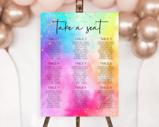 Editable Tie Dye Seating Chart Rainbow Tie Dye Seating Chart Rainbow Colorfu