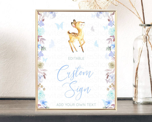Editable Fawn Deer Sign Pastel Floral Deer Table Sign Decor Enchanted Forest