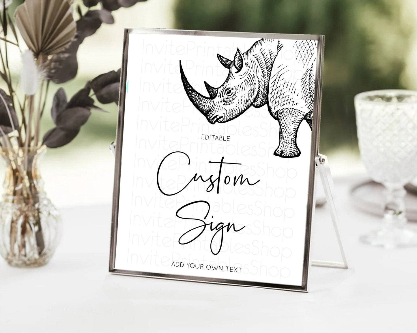 Rhino Sign Safari Table Sign Decor Rhino Party Sign Template Safari Adventure Rhino Minimal Theme 1st Birthday Baptism Baby Shower D10253