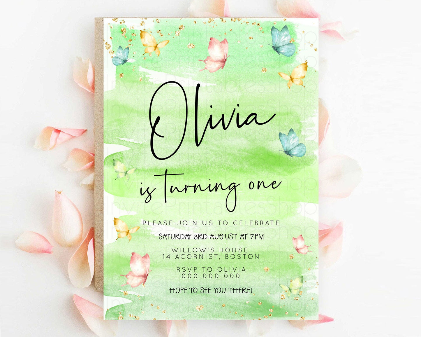 Pastel Butterfly Birthday Invitation Butterfly Birthday Invitation Whimsical Butterfly Enchanted Garden 1st 2nd Birthday Invitation D23187