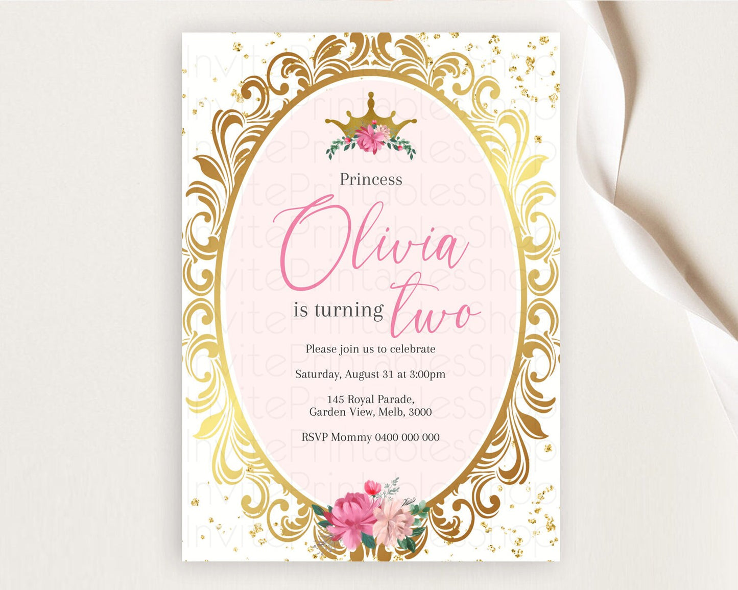 Princess Birthday Invitation Castle Invitation Royal Birthday Fairy Tale Enchanted Mirror Pastel Floral Garden 1st First Birthday D10740