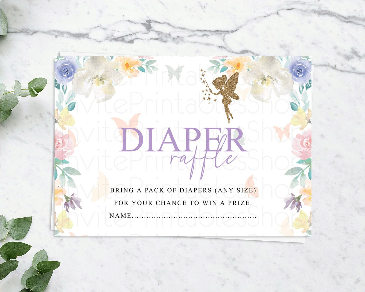Editable Fairy Diaper Raffle Card Fairy Diaper Insert Enchanted Garden Fairy