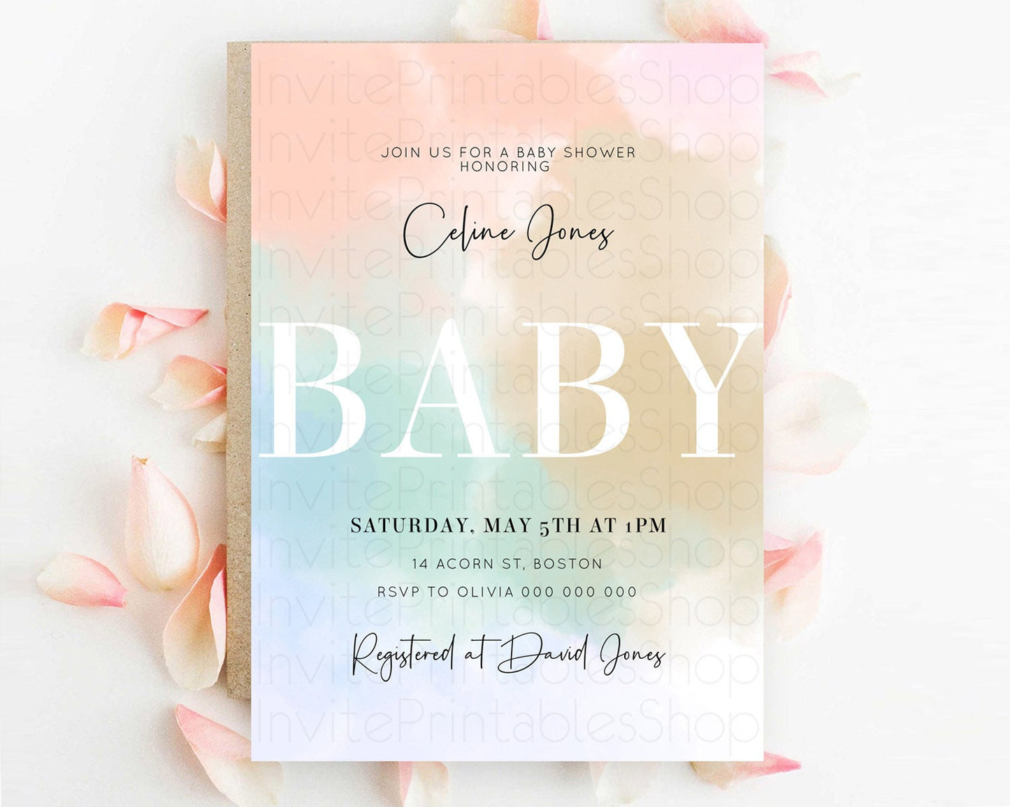 Editable Pastel Baby Shower Invitation Rainbow Baby Shower Invitation Colorf