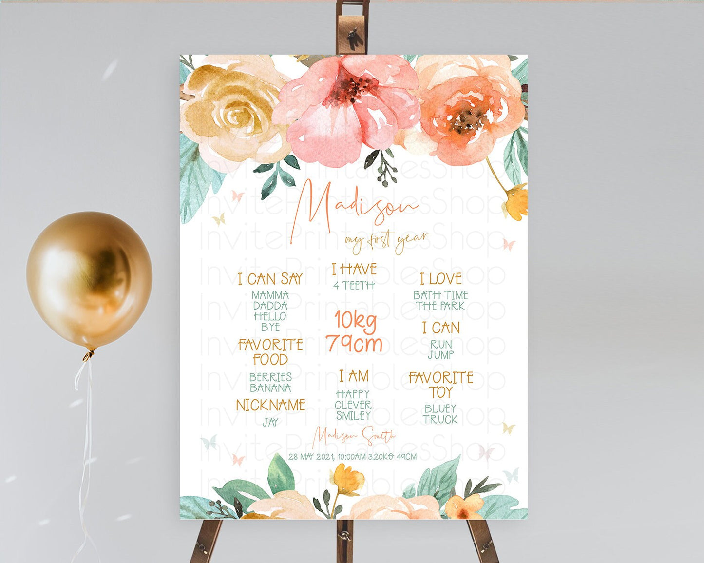 Secret Garden Milestone Board Wildflower First Birthday Milestone Poster Pastel Flowers Milestone Boho Wildflower 1st Birthday Sign D10347