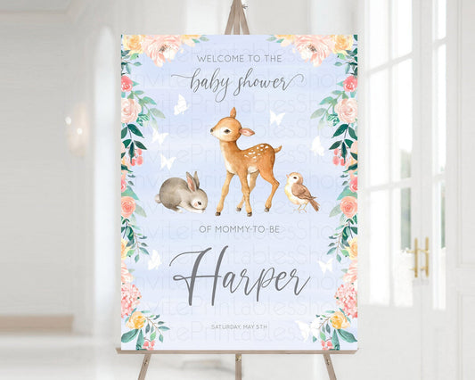 Editable Fawn Baby Shower Welcome Sign Deer Welcome Board Floral Deer Welcom