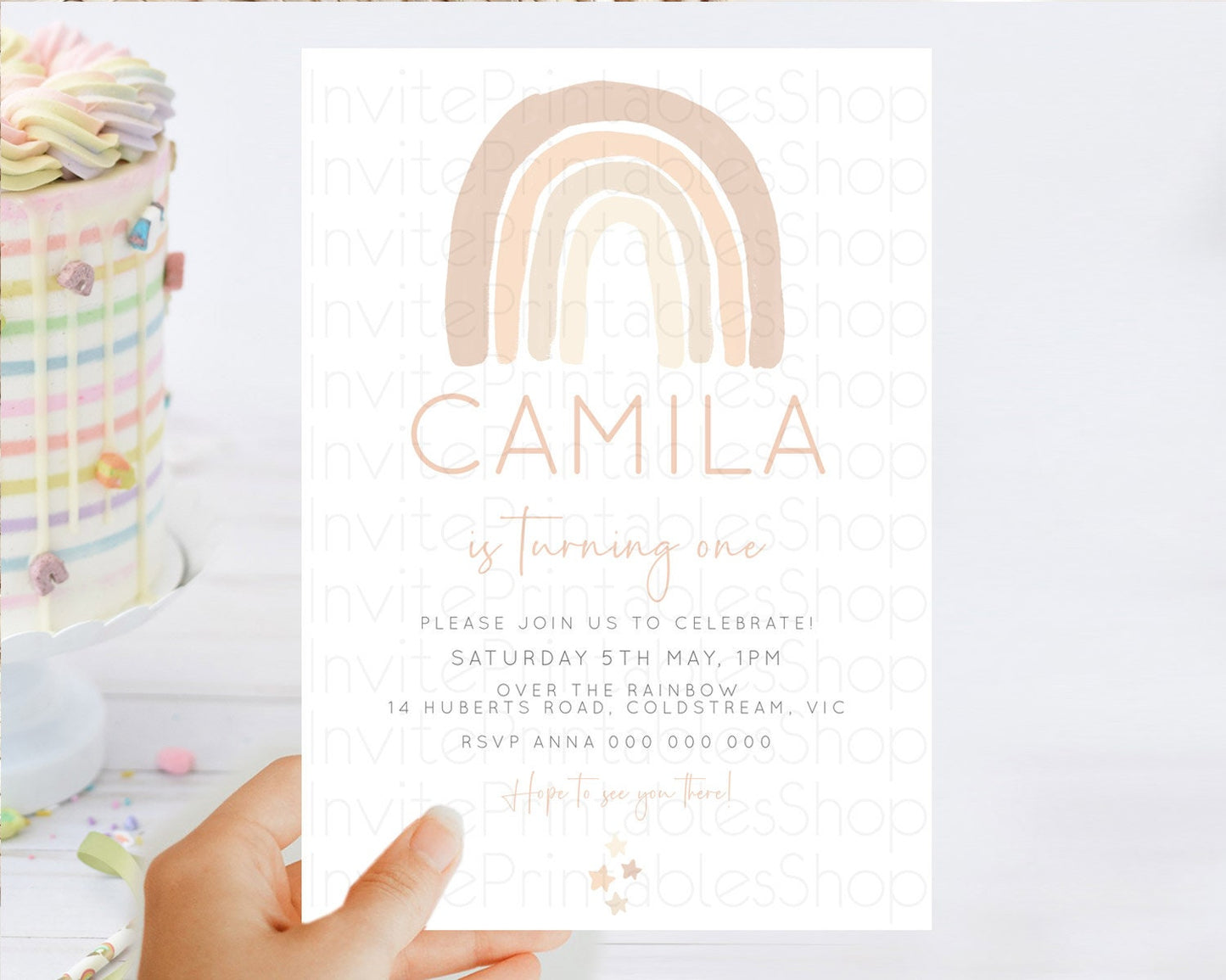 Pastel Rainbow Birthday Invitation Pastel Rainbow Invitation Rainbow Invitation Pastel Invitation Boho Rainbow 1st First Birthday D23104
