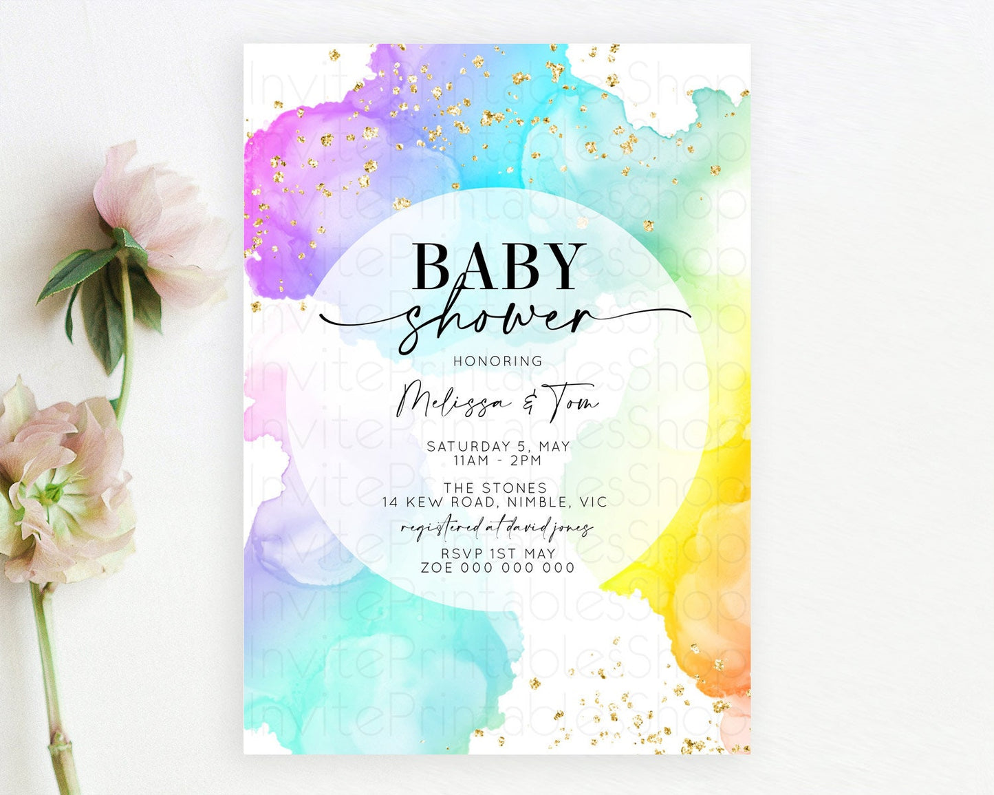 Editable Pastel Baby Shower Invitation Rainbow Baby Shower Invitation Colorf